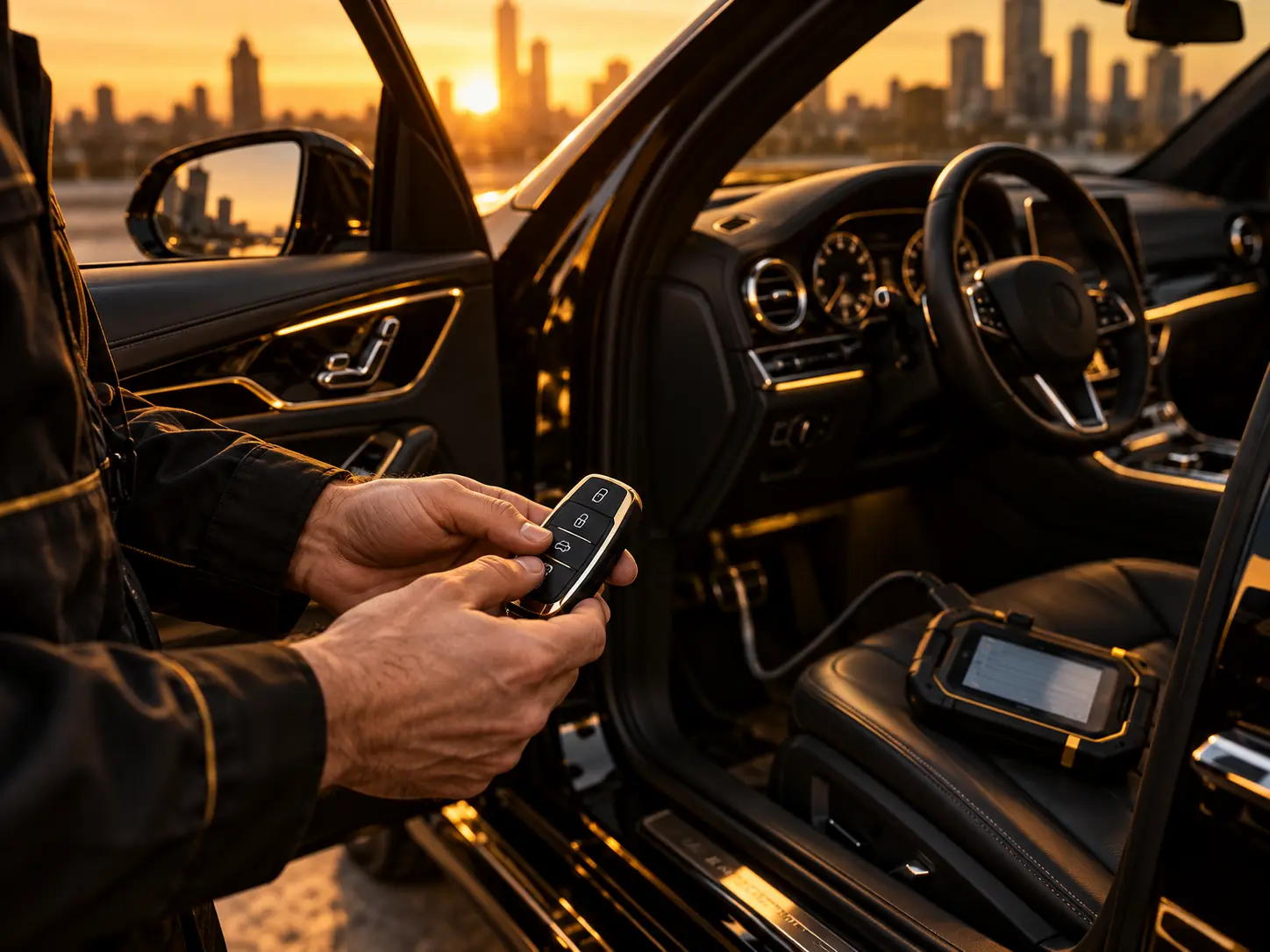 Locksmith programming a replacement car key fob in Oakland